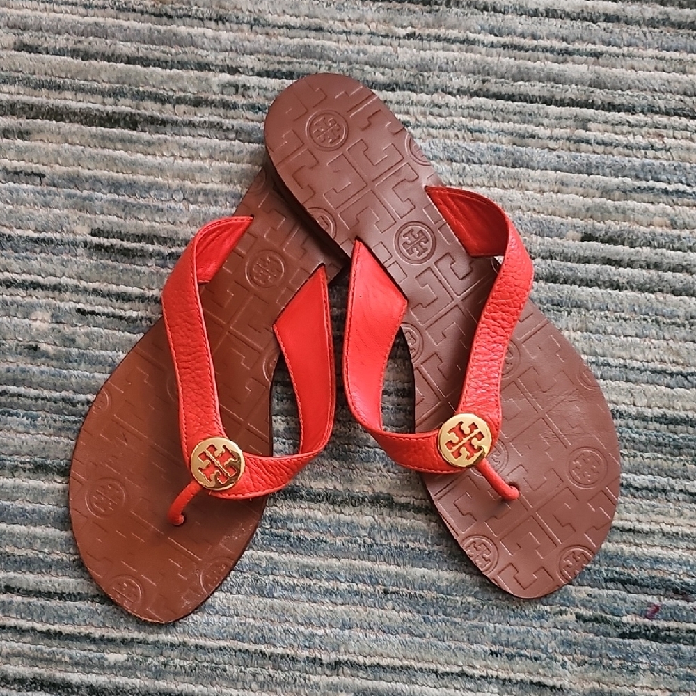 Tory Burch Red Sandals with Gold Emblem
